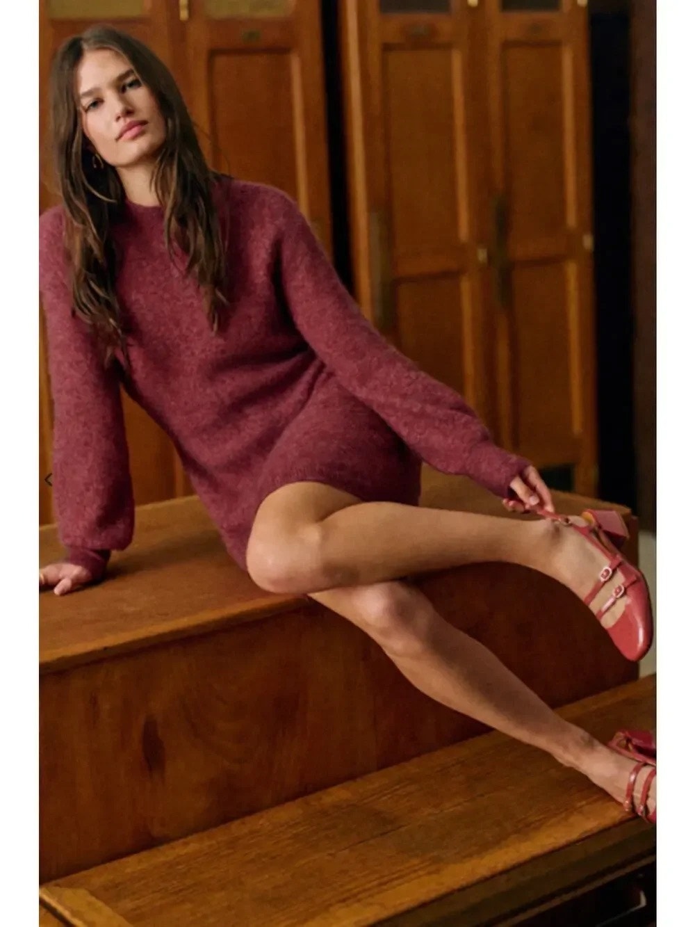 Sezane Enola Sweater Dress In Rosewood Balloon Sleeves Sz S
